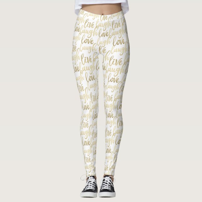 Leggings Live Laugh Love Faux Gold Letting Blanc (Devant)