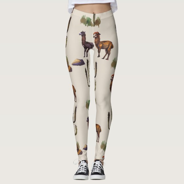 Leggings Llama alpaca faune, motif d'aquarelle. (Devant)