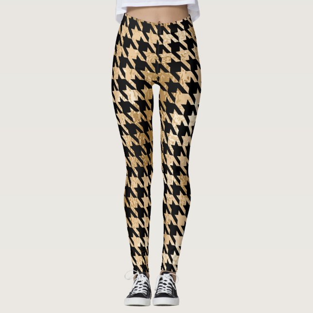 Leggings L'or métallique accroche la dent, motif de mode. (Devant)