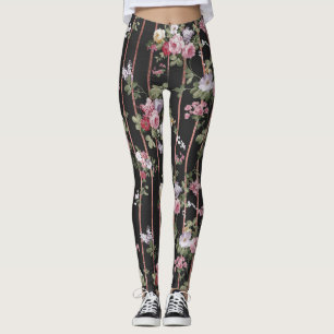 Leggings L'or rose de faux élégant barre les roses vintag