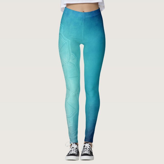 Leggings Lotus Fleurs Bleu Vert Yoga (Devant)