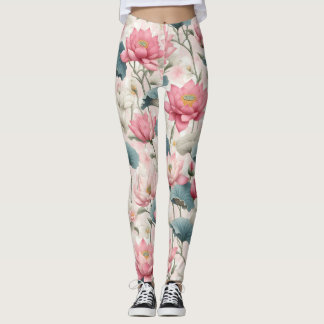 Leggings Lotus romantique en rose, crème et vert tendre