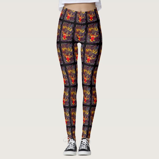 Leggings Loup-garou effrayant à l'intérieur d'art foncé (Devant)
