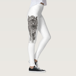 Leggings Loup noir en colère dans la neige, hiver sauvage