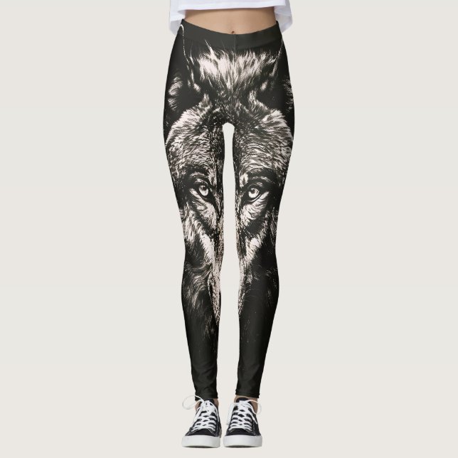 Leggings Loup sauvage monochrome majestueux (Devant)