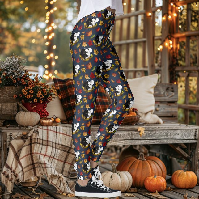 Leggings Loups Blancs Noirs Clair de Lune Feuilles d'Automn (Créateur téléchargé)