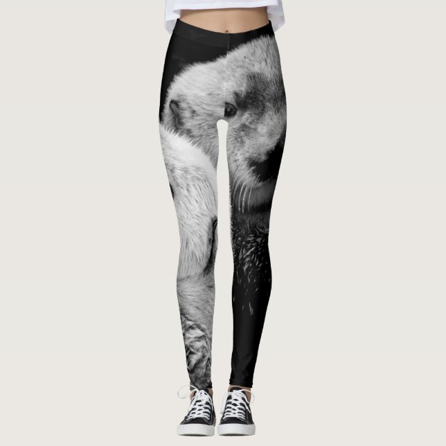 Leggings Loutres de mer : Paire blanche noire. (Devant)