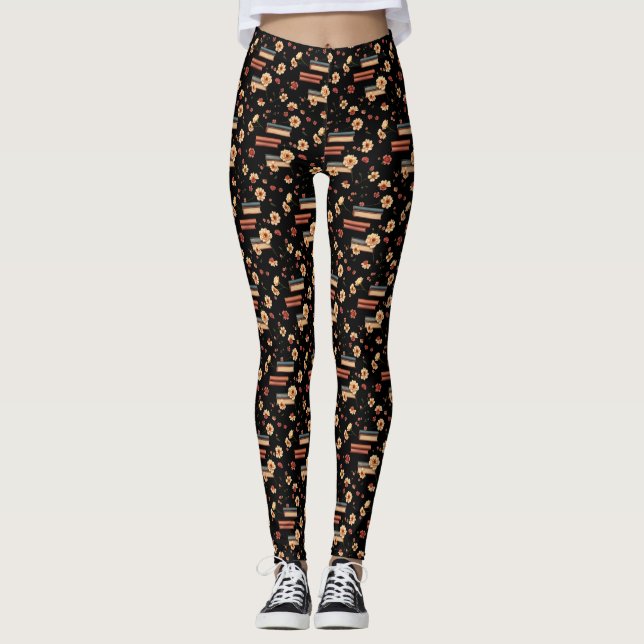 Leggings Louveur de livres floraux (Devant)
