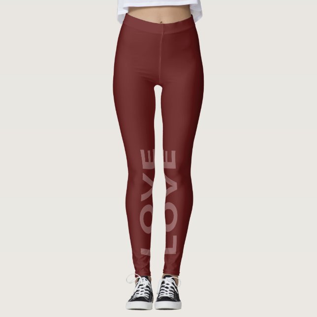 Leggings Love Bordeaux Monochrome Texte Classique (Devant)