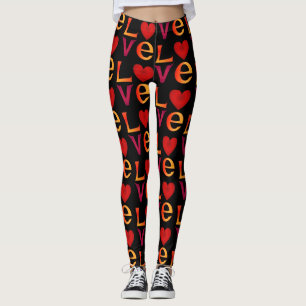 Leggings LOVE Carré Lettres Ombre Rouge & Jaune sur noir