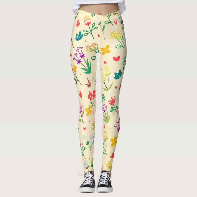 Leggings Love Garden Fleurs et Coeurs de printemps (Devant)