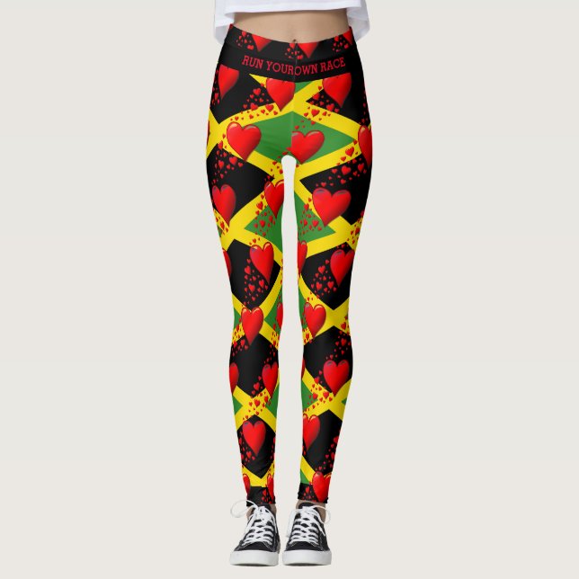 Leggings LOVE JAMAICA Drapeau Coeurs rouges EXÉCUTEZ VOTRE  (Devant)