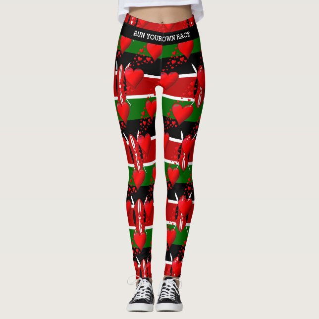 Leggings LOVE KENYA Drapeau Coeurs rouges EXÉCUTEZ VOTRE CO (Devant)