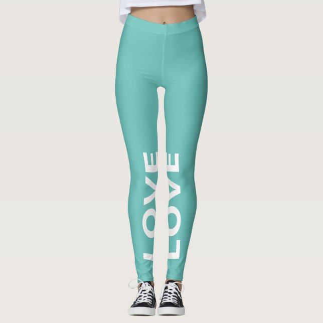 Leggings Love Turquoise Monochrome Classic Texte (Devant)
