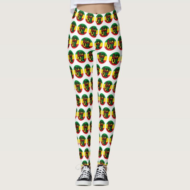 Leggings LOVE with peace symbol, reggae style (Devant)
