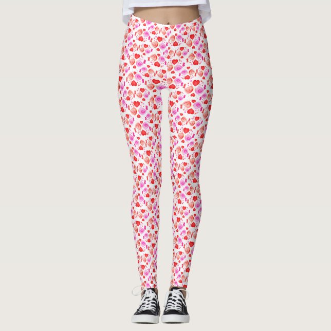 Leggings Lovebirds coeurs pattes d'aquarelle (Devant)