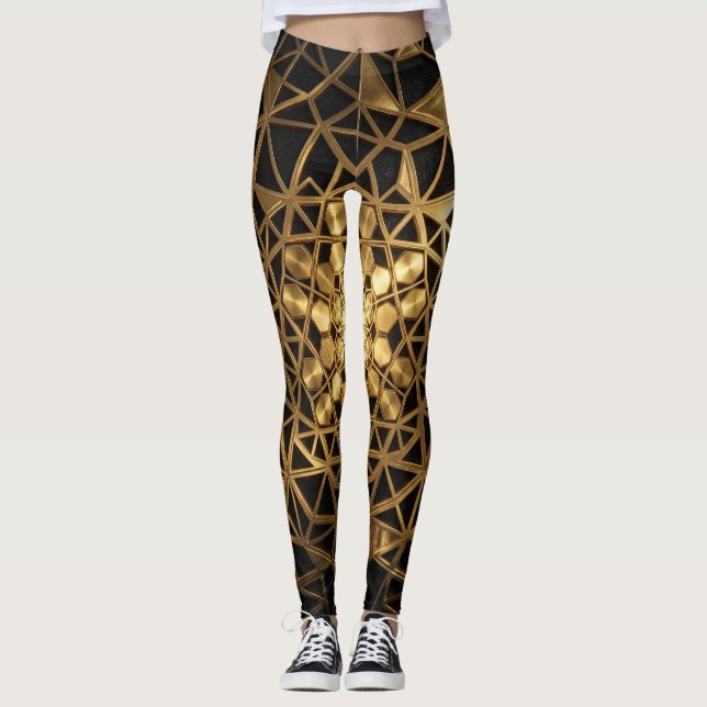 Leggings Lueur de géométrie sacrée dorée (Devant)
