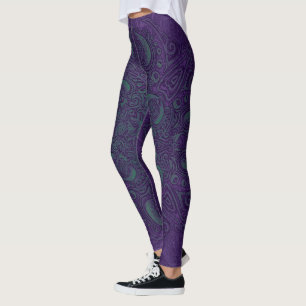 Leggings Lueur de mer profonde pourpre et Teal fleury