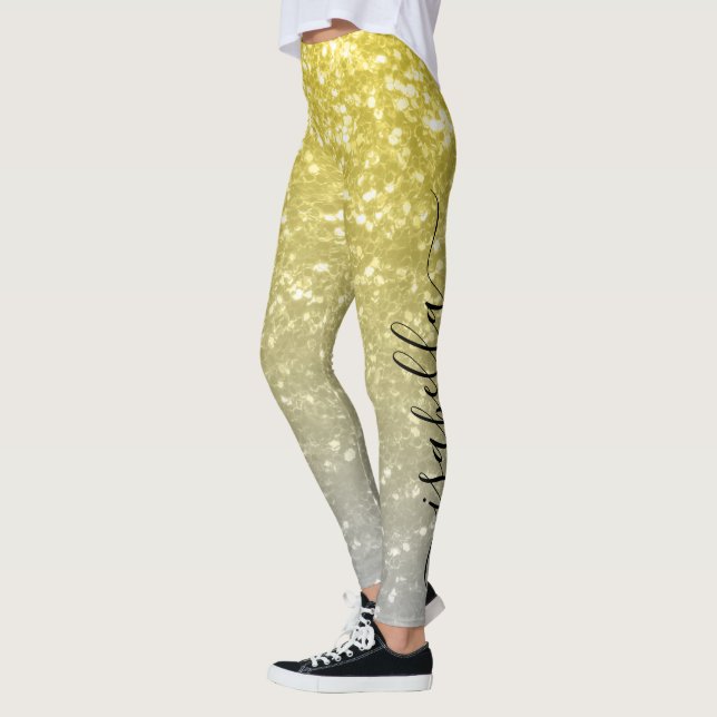 Leggings Lumière or gris ombre faux étincelles Nom personna (Gauche)
