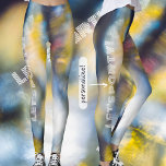 Leggings Lumières cosmiques dansantes<br><div class="desc">Photographie Abstraite longue exposition : lumières vibrantes colorées sur arrière - plan bleu. tenue de vacances cool ou un joli cadeau personnalisé. Vous pouvez remplacer le texte "Faisons la fête !" par votre propre message.</div>