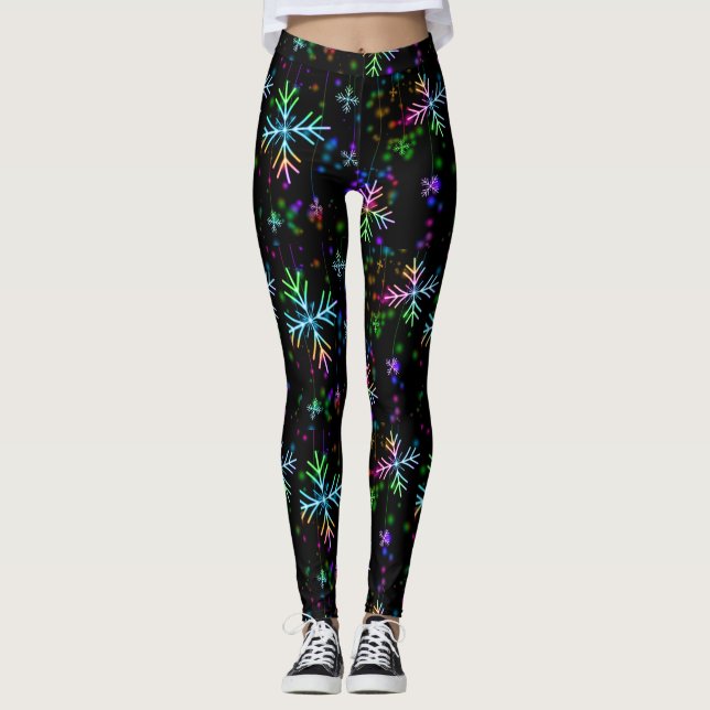Leggings Lumières de Noël de fête de flocon de neige au (Devant)