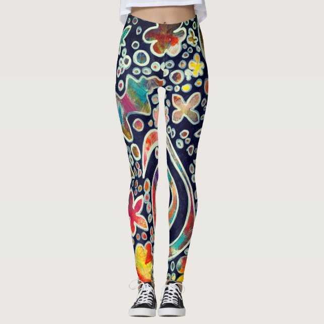 Leggings Lumières de nuit reflet original oeuvre Abstraite (Devant)