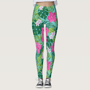 Leggings Luna Hibiscus Garden Hawaiian - Rose et Turquoise