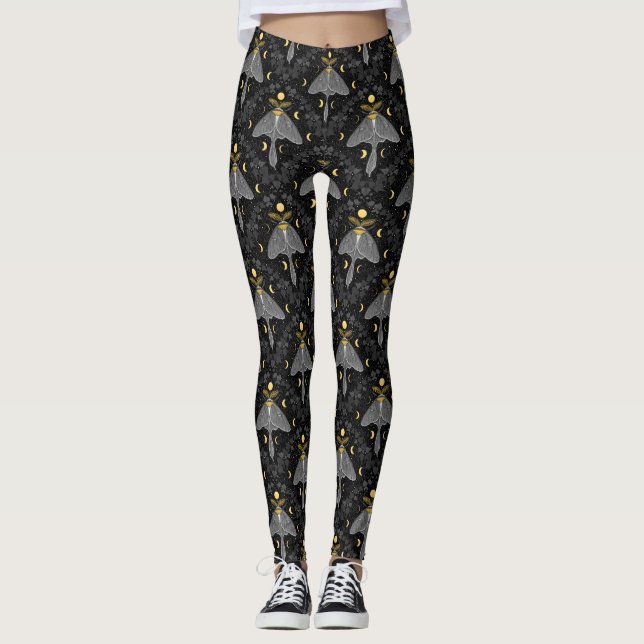 Leggings Luna moth, phases de lune et lierre damassé patron (Devant)