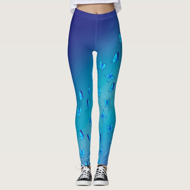 Leggings Lune bleue Abstraite et papillons (Devant)
