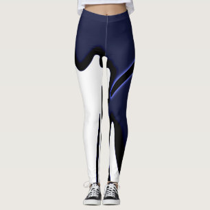 Leggings Lune bleue : Bleu Abstrait, Blanc & Noir