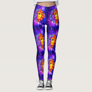 Leggings Lune/soleil d'aquarelle de guêtres de galaxie