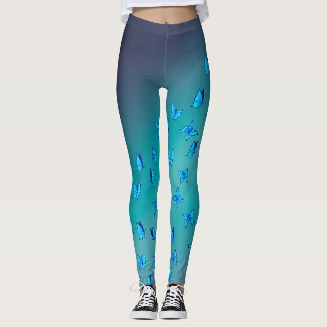 Leggings Lune verte Abstraite et papillons (Devant)