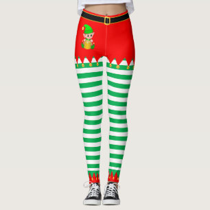 Leggings Lutin de Noël et grelots sur fond vert et blanc
