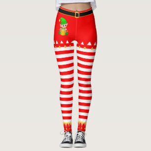 Leggings Lutin de Noël et grelots sur rayures rouges et bla
