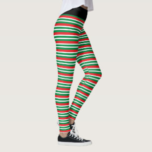 Leggings Lutin de Noël rayures géométriques rouges et verte