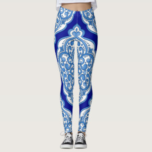 Leggings Luxe blanc-bleu, ornement turc.