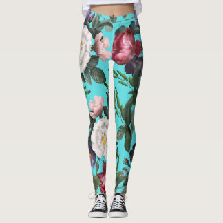 Leggings Luxe boho bleu ciel été lumineux rose motif