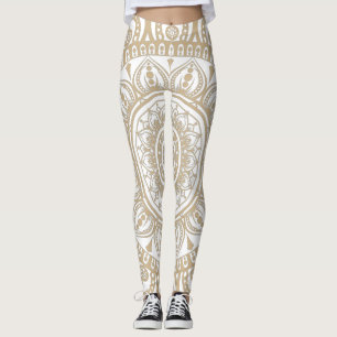 Leggings Luxe or et blanc design Mandala floral Yoga