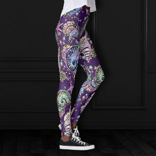 Leggings Luxe violet sous-marine   Dark Pastel Gold Sea Lif