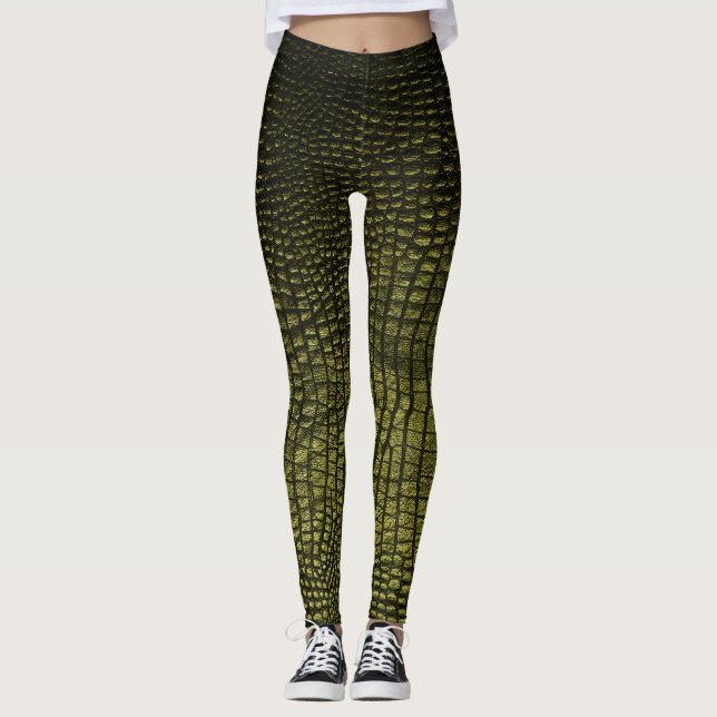 Leggings Luxueuse texture de peau de crocodile foncé. (Devant)