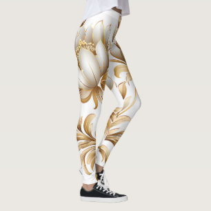 Leggings luxueux à motifs floraux d'or