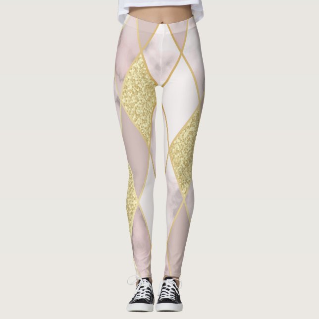 Leggings Luxueux Marbre Golden Géométrique (Devant)