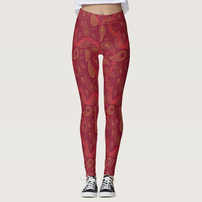 Leggings Luxury Red Orange Brown Paisley Abstrait Magie (Devant)