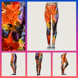 Leggings Lys Orange Colorés Lumineux Floral Abstrait