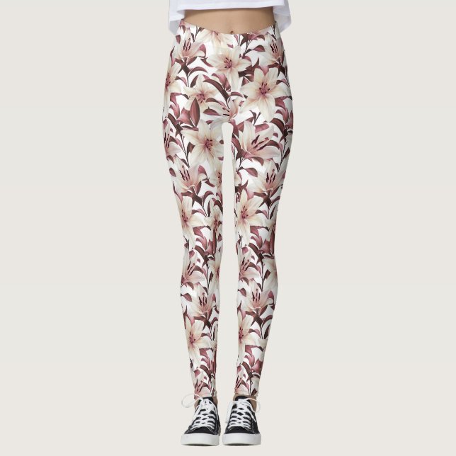 Leggings Lys sur blanc. Modèle floral (Devant)