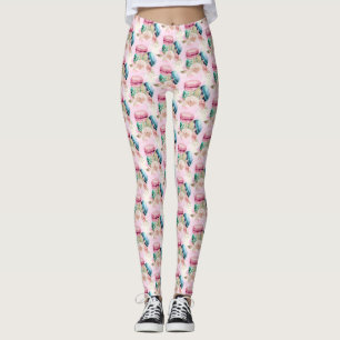 Leggings Macarons et fleurs colorés Motif d'aquarelle