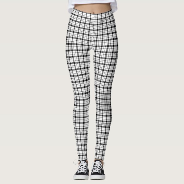 Leggings MacFarlane tartan noir blanc plaid (Devant)