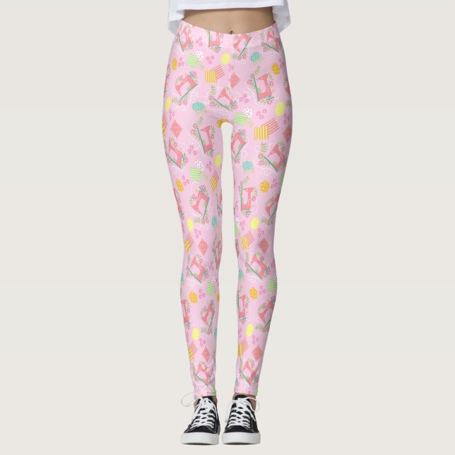 Leggings Machines à coudre rose (Devant)