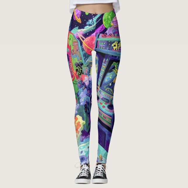 Leggings Machines d'arcade rétro dans l'espace (Devant)