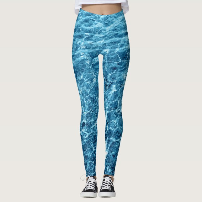 Leggings Macro Bubbling Blue Sea Photo (Devant)